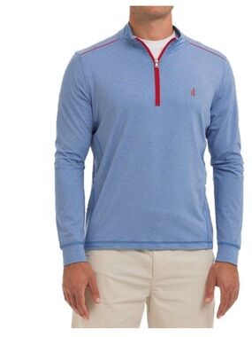 johnnie-O Sky Blue Quarter-Zip Pullover with Red Trim